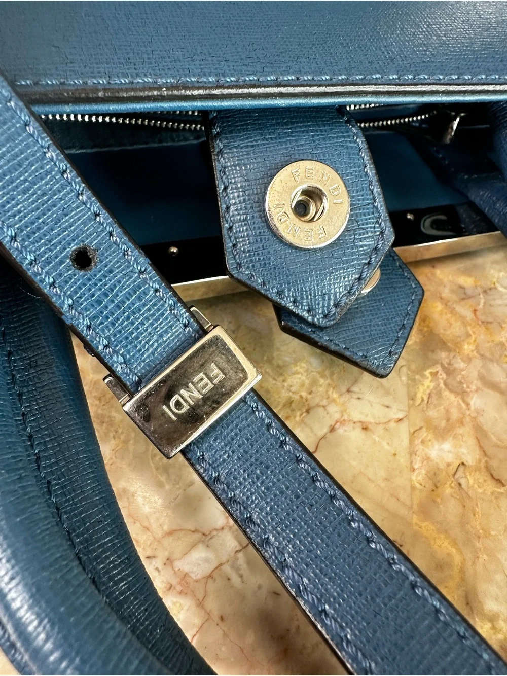 Fendi Teal-Blue Leather Satchel with Top Handles